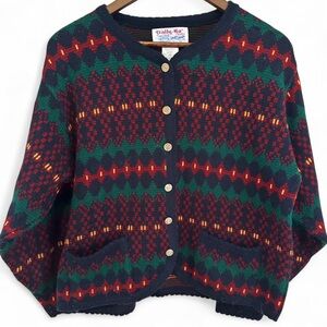 Vintage Tally-Ho Fair Isle Knit Button Down Colorful Striped Cardigan Women’s Lg